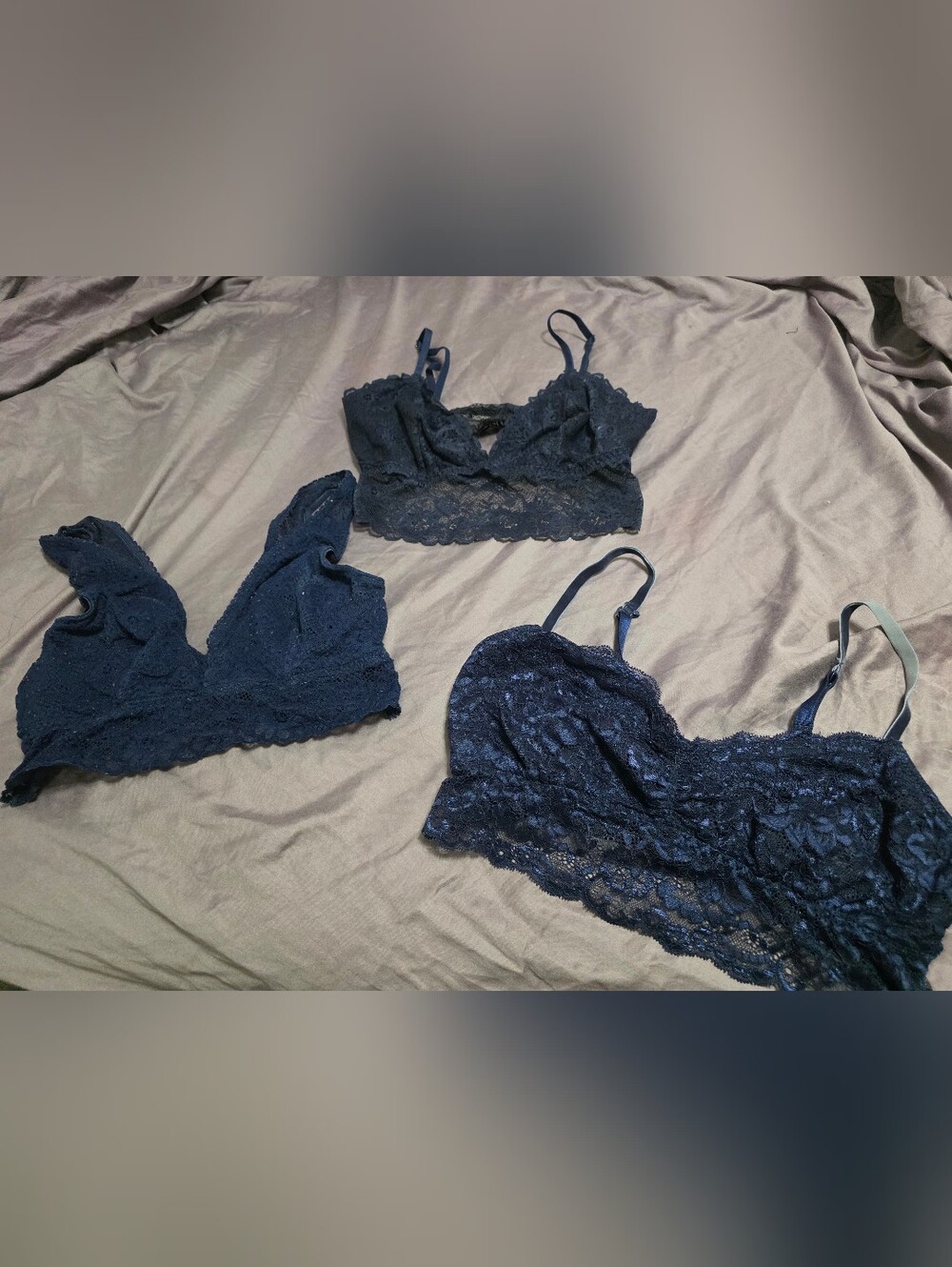 3 -Lace Bralette Trio - Navy Blue Women's Intimates